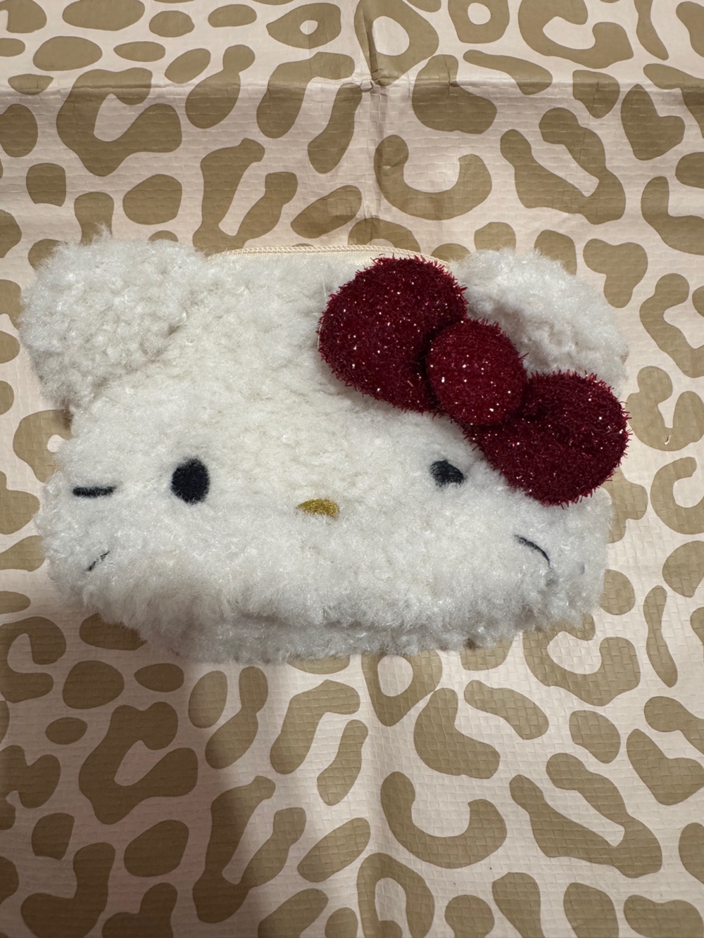 Hello Kitty White Plush Cosmetics Bag with Sparkly Red Bow
